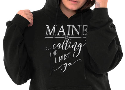 Brisco Brands Maine is Calling and I Must Go Hoodie Sweatshirt Women Black