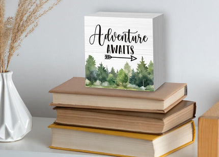 Mountain Camper RV Camping Sign, Forest Home Office Desk Decor 5 X 5 Inch