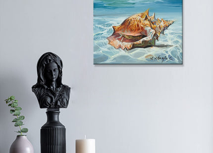 JZLDZS Seashell Canvas Wall Art, Light-Blue, 12x16 Inch Framed