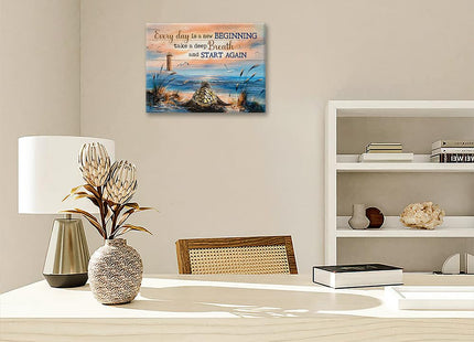 Sea Turtle Bathroom Decor Wall Art Beach Blue Ocean Lighthouse Inspirational Quotes Pictures Wall Decor Canvas Painting Prints Artwork Home Decorations Framed for Bedroom Office Kitchen 16"x12"