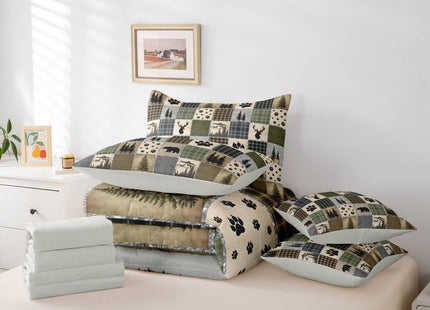 Feelyou Bear Deer Footprints Comforter Set 7Pcs Soft Queen Size