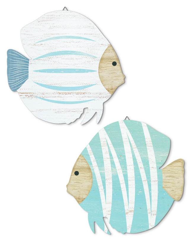 Putuo Decor Wood Fish Wall Decor 2pcs Rustic Ocean Bathroom Decor Coastal Lake Themed Home Decor Nautical Decor for The Home, Bathroom, Lake House, Beach House Decor