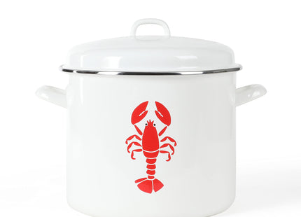 Martha Stewart 16-Quart Enamel on Steel Scratch-Resistant Lobster Stock Pot – Linen – Durable Large Capacity Pot for Boiling, Steaming & Seafood Cooking