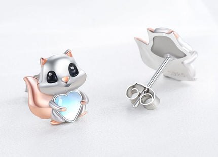 Dreamboat Squirrel Stud Earrings for Women 925 Sterling Silver Hypoallergenic Moonstone Squirrel Animal Jewelry Gifts for Sensitive Ears
