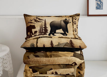 Feelyou Lodge Cabin Comforter Set Toddler Size Gray Bear Pine Tree Silhouette Pattern Quilted Duvet with 1 Pillowcases+1 Wild Animal Western Jungle Style Bedding for Teens Adults 2 Pcs