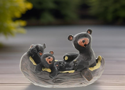 The Bridge Collection Black Bear Family Canoe Figurine with Cubs