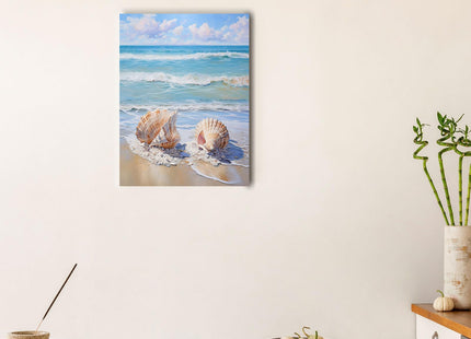daktenn Beach Picture Decor Ocean Painting Canvas Wall Art Prints of Seashell on Sandy Seaside Coastal Seashell Conch Wall Art for Living Room Wall Decor Bathroom Wall Art 12"x16"