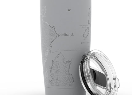 Well Told Engraved Portland Maine Map Insulated Coffee Tumbler, Etched Stainless Steel Mug (20 oz, Dockside Gray) City Map Insulated Tumbler, Custom Travel Mug, Outdoor Drinkware