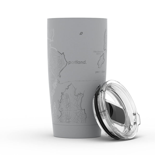 Well Told Engraved Portland Maine Map Insulated Coffee Tumbler, Etched Stainless Steel Mug (20 oz, Dockside Gray) City Map Insulated Tumbler, Custom Travel Mug, Outdoor Drinkware