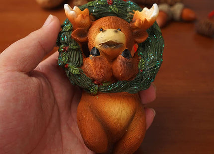 HYFAN Christmas Small Animal Wreath Swing Ornament Hanging Decor for Xmas Tree Home Office Room Decoration with String (New, Deer)