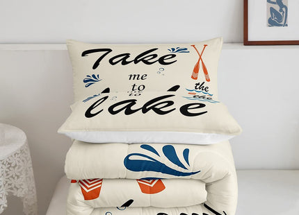 Homewish Lake House Comforter Set Queen Size for Kids Teens Adults Men Boating Lovers Quilt Set 3pcs,Sea Ocean Themed Room Decor Bedding Set Khaki Microfiber Duvet Insert with 2 Pillowcases