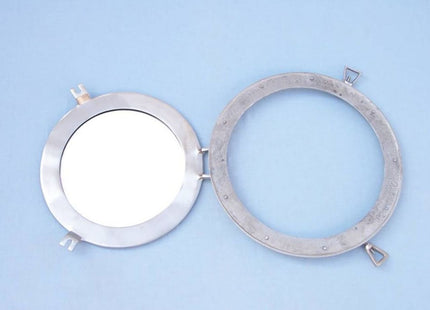 Hampton Nautical Brushed Nickel Decorative Ship Porthole Nautical Mirror, 12"