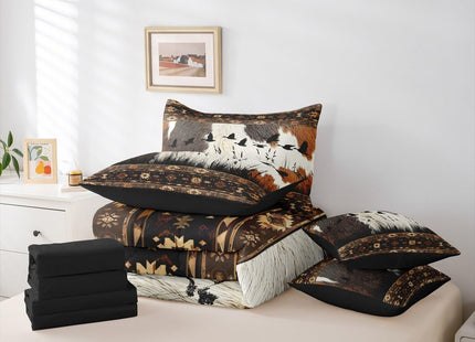 Erosebridal Western Bed in a Bag King Size Comforter Set 7 Pieces | Rustic Farmhouse Bedding Sets Cowhide Print Mallard Duck Comforter and Sheet Set, Farm Animals Country Cabin Bed Sets