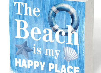 The Beach Is My Happy Place Wood Box Sign for Beach Lovers, Coastal Summer Home Decor, Starfish Seashell Tabletop Decoration for Beach House, Office Desk, Bathroom Shelf