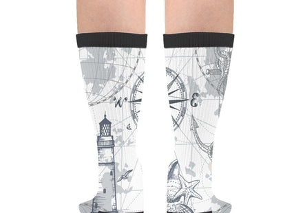 Aoojanu Submarine World, Lighthouse, Anchor ?¨º?Chart And Compass Men'S Novelty Crew Socks Casual Funny Crazy Dress Socks