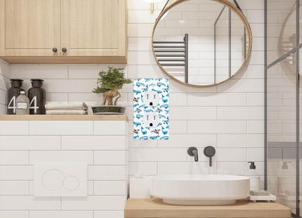 Pznen Ocean Whale 1-Gang Duplex Wall Plate, Blue Sea Whale Marine Outlet Cover Plate 4.5"x 2.76" for Living Room Kitchen Ocean Decor