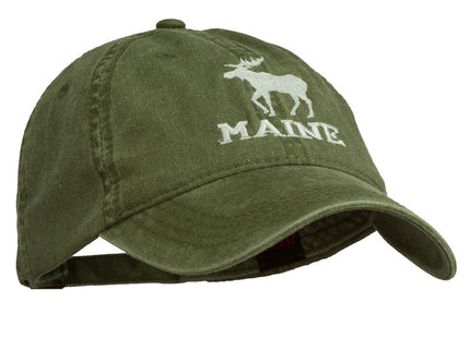 e4Hats.com Maine State Moose Embroidered Washed Dyed Cap Olive Green