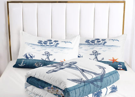 Blue Ocean Coral Comforter Set Twin, Seashell Sailboat 2 Pillowcases