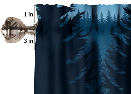 JanJCurt Misty Mountain Deer Valance Curtain, Rustic Retro Blue Foggy Forest Landscape Nature Woodland Wild Animal Deer Print Blackout Window Drape for Kitchen Bedroom, 54x18inch