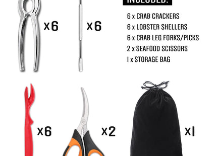 20-Pack Crab Crackers and Tools Set,Seafood Boil Party Supplies Includes 6 Crab Crackers, 6 Lobster Shellers, 6 Crab Leg Forks/Picks and 2 Seafood Scissors & Black Storage Bag - Nut Cracker Set