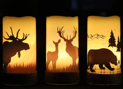 GenSwin Flameless Led Candles with Hemp Rope & Timer Deer Moose Bear