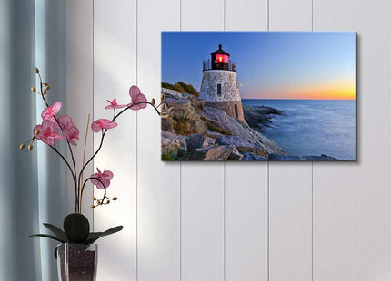 Canvas Prints Wall Art - Beautiful Lighthouse by The Ocean at Sunset | Modern Wall Decor/Home Decoration Stretched Gallery Canvas Wrap Giclee Print & Ready to Hang - 16" x 24"