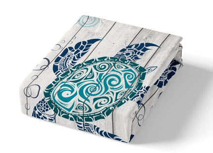 Manfei Sea Turtle Sheet Set Queen Size Ocean Animal Theme Bed Sheet Set 4pcs with Deep Pocket Fitted Sheet + Flat Sheet + 2 Pillowcases Underwater Aquatic Reptile Bedding Set for Kids Boys Girls