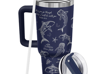 34HD Dark Whale Shark Ocean 40 oz Tumbler with Handle, Ocean Lover Gift