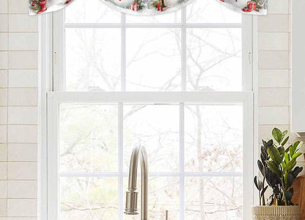 Christmas Snowman Tie Up Window Valances for Kitchen Winter Gray Snowflake Rod Pocket Curtain Valances Pine Tree Short Topper for Small Windows Valance Curtains for Bedroom Living Room 42" x 12"