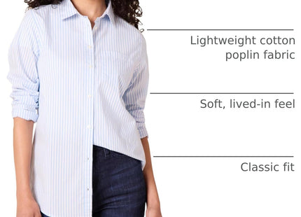 Amazon Essentials Women's Regular-Fit Long-Sleeve Button-Down Cotton Poplin Shirt, Business Casual, French Blue White Stripe, Large