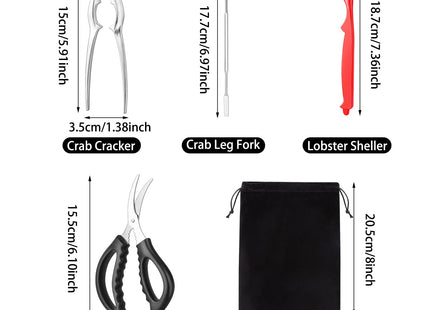 suoundey Seafood Cracker Tool Set With Lobster Sheller Stainless Steel Crab Crackers Crab Leg Fork Seafood Scissors And Storage Bag, Crab Leg Pick Utensils Set Crab Eating Tools (9Pcs)