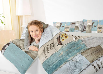 Rustic Farmhouse Bedding Set Cabin Decor, Retro Windmill Decor Comforter Set Western Wooden Barn Door Quilt Sunflower Rooster Farm Animal Bedding Comforter Sets Farmhouse Gifts For Women, Full