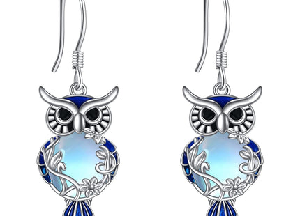 Owl Earrings for Women Sterling Silver Moonstone Owl Dangle Earrings Jewelry Christmas Gifts for Teen