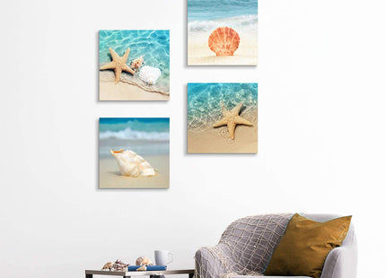 Beach Seashell Starfish Canvas Wall Art Coastal Decor 12x12 4 Panels