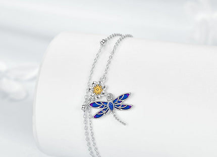 Dragonfly Anklet for Women Sterling Silver Layered Chain Dragonfly Ankle Bracelets Double Link Chain Anklets Jewelry Christmas Gifts (Layered dragonfly anklets)