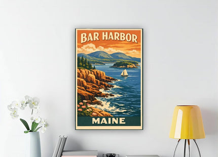 AUHUE Bar Harbor Maine Poster - Coastal Art Poster Canvas Living Room Wall Decoration Painting Office Decor Frame 16x24inch