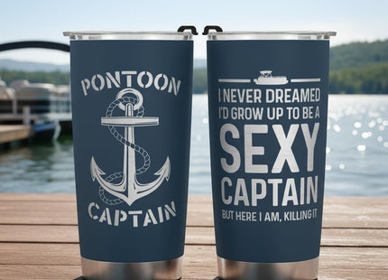 FROOBLEQUIRK Pontoon Captain 20 oz Tumbler – Funny Boating & Lake Life Drinkware, Gift for Boat Owners & Pontoon Lovers, Nautical Stainless Steel Insulated Cup
