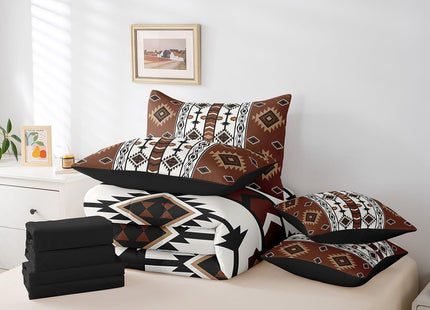 Erosebridal 7 Piece Western Twin Comforter Set with Sheets Brown Rustic Boho Aztec Bedding Sets,Country Cabin Lodge Bed in A Bag for Boys Adults Men Southwestern Ethnic Tribal Bed Set