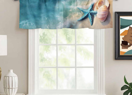 Coastal Ocean Valance Curtain for Window, Summer Starfish Sea Shells on Beach Rod Pocket Kitchen Valances Short Curtain Panel Windows Treatment Drapes for Bathroom/Bedroom/Cafe Seaside Landscape