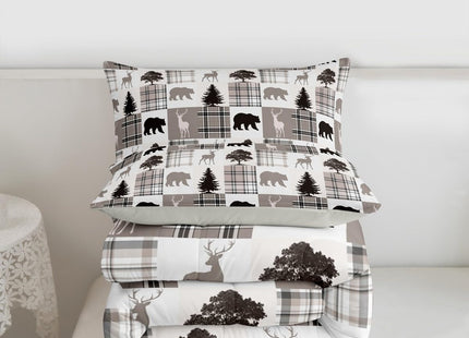 Wildlife Bear Moose Elk Comforter Set Queen for Boys Kids Xmas Room Decor Khaki Black Grid Comforter Aldults Bedroom Christmas Tree Bedding Set 1 Comforter with 2 Pillow Cases,Lightweight Warm Soft