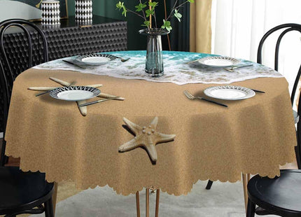 AOYEGO Summer Beach Round Tablecloth 60 Inch Sea Wave Starfish On Sand Table Cloth Polyester Tablecloths for Home Decor, Parties, Picnic