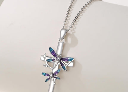 OHAYOO Dragonfly Cross Necklace for Women, Dragonfly Cross Pendant, Religious Jewelry Gifts