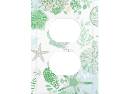 Beach Nautical Starfish Scallop Coral Conch Outlet Covers 1 Gang Duplex Light Switch Cover Decorative Switch Plates Electrical Receptacle Faceplate Wall Plate for Bathroom Home Decor