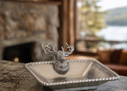 Arthur Court Elk Head Nut Bowl - Lodge Style Aluminum Serving Dish for Snacks - 6.5 Inch