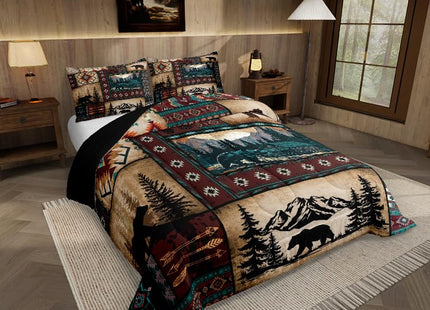 Feelyou Bear Kids Comforter Set Toddler Size Rustic Cabin Country Bedding Set Southwestern Exotic Duvet Quilt for Kids Boys Girls Bedroom Decor Microfiber Ultra Soft Breathable
