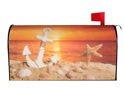 Abucaky Sea Beach Sunset Nautical Anchor Mailbox Cover Magnetic Summer Shells Starfish Waterproof Mailbox Wraps Post Letter Box Decor 21x18 in