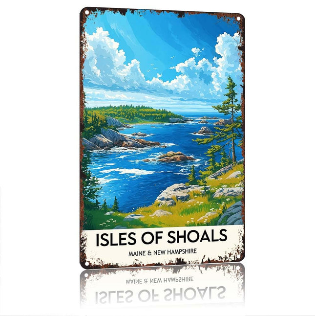 HSFHXY Isles of Shoals Maine & New Hampshire Vintage Aluminum Metal Tin Sign, 12X8 Inch, Retro Coastal Landscape Wall Decor, Waterproof Rustproof Decorative Plaque for Home Bar Garage Cabin Living Room Outdoor Decor