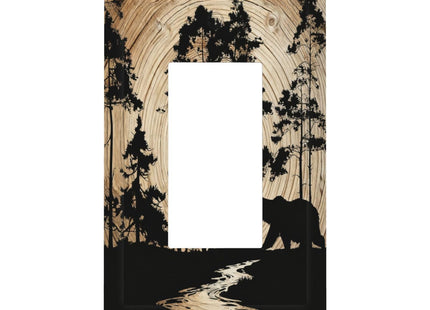 Rustic Forest Antler Black Bear Deer Silhouettes Decorative Outlet Covers 1 Gang Single Rocker Light Switch Cover Plate Wall Plates GFCI Faceplate for Farmhouse Home Decor