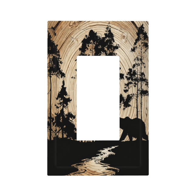 Rustic Forest Antler Black Bear Deer Silhouettes Decorative Outlet Covers 1 Gang Single Rocker Light Switch Cover Plate Wall Plates GFCI Faceplate for Farmhouse Home Decor
