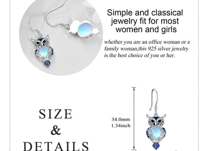 Owl Earrings for Women Sterling Silver Moonstone Owl Dangle Earrings Jewelry Christmas Gifts for Teen